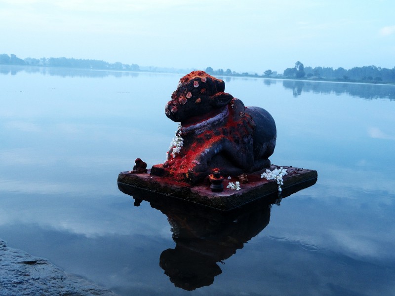 A nandi statue near Cauvery river talakad 